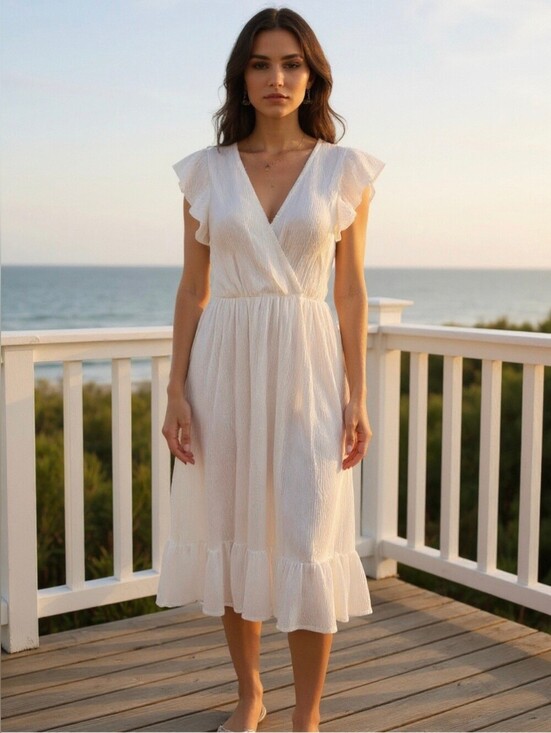 Caution To The Wind Dresses & Skirts - Caution to the Wind White Flutter Sleeve Midi Dress Women’s Size Small